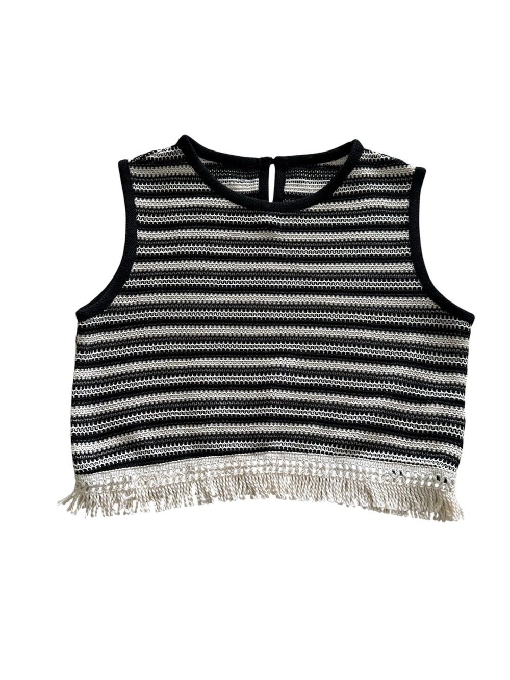 SHEIN Cream and Black Knit Fringe Top Size Medium